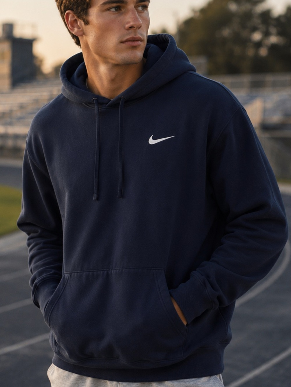 Nike Navy Hoodie White Swoosh Classic Athleisure